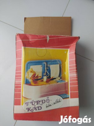 Retro Polibor játék fürdőkád baba nélkül dobozában Made in Hungary