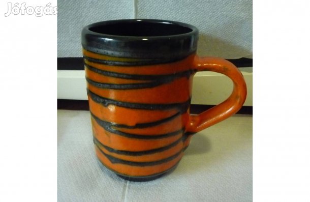Retro Tófej kerámia bögre fekete narancs színű 1 db