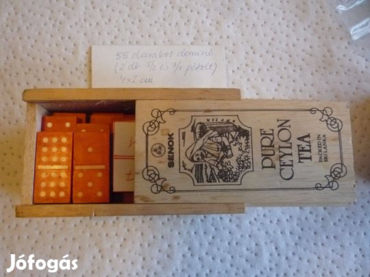 Retro Triál fa dobozban piros színű műanyag 55 db-os dominó
