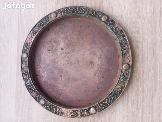 Retró, kézzel készült réz tányér, tálca, tálka