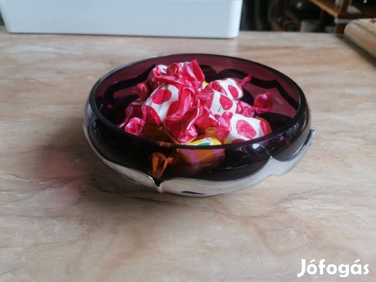 Retro, króm, üveg, ametiszt cukorka tál eladó!