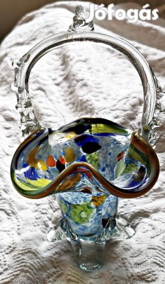 Retró, muránói üveg kosárka hibátlan eladó
