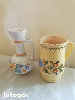 Retró, nagyméretű mázas cserép kancsó, bokály, váza, virágtartó, stb