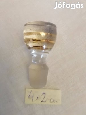 Retró, nehéz, tömör üveg kupak, borosügnek, arany csíkokkal