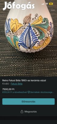 Retro, régi 1993-as Falusi Béla kerámia váza!