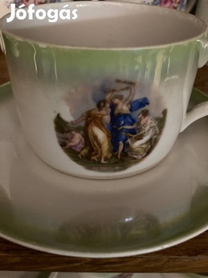Retro, régi Zsolnay jelenetes porcelán art deco teás szett!