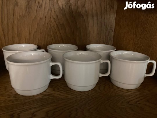 Retro, régi Zsolnay porcelán hibátlan fehér 6db-os bögre szett!