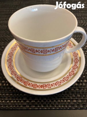 Retro, régi alföldi porcelán kávés csésze és csésze alj szettben!