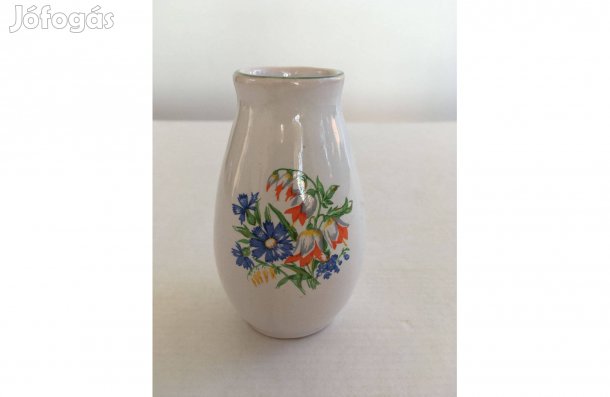 Retro, régi fehér virágmintás porcelán mini váza, ibolyaváza
