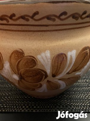 Retro, régi jelzett mázas kerámia virág kaspó, virágtartó!