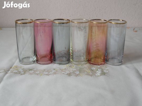 Retro, régi színes üveg pohár ( 6 db.)