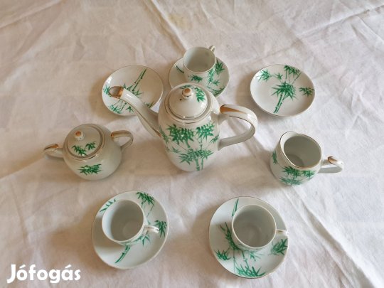 Retró, zöld mintás porcelán kávés szett eladó Xl.ker 