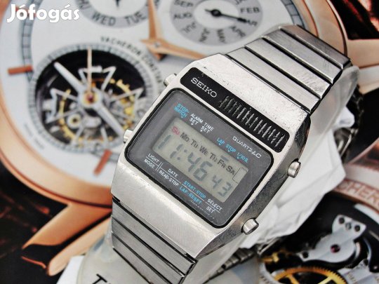 Retro acél Seiko Alarm Chronograph LCD óra 1978-ból saját szijjal
