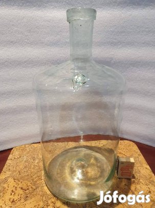 Retro antik pecsétes hutaüveg fújt szakított toldott nyakú 8L hibátlan