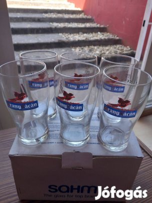 Retro arany fácán üveg sörös pohár készlet 3 dl-esek