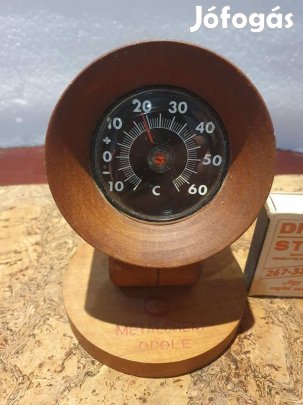 Retro asztali fa hőmérő fordulatszámmérő szocreál kádár dekoráció