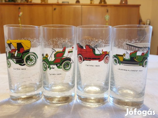 Retró autó mintás vizes poharak eladók Xl.kerületben 