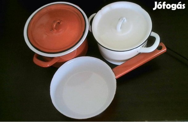 Retro bonyhádi edény (fazék, serpenyő) szett 3 db