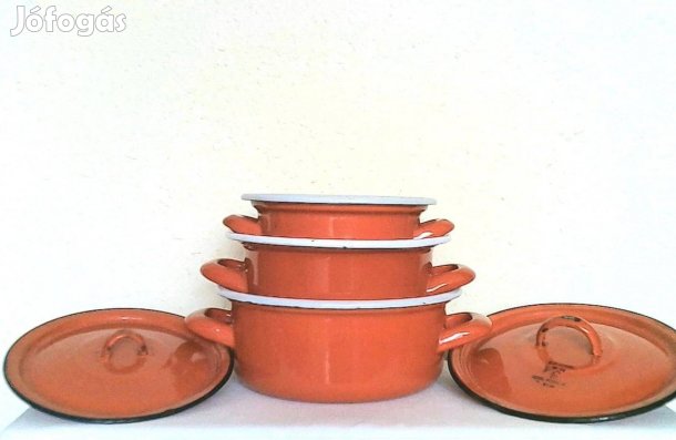 Retro bonyhádi zománcozott edény (fazék, lábas) szett