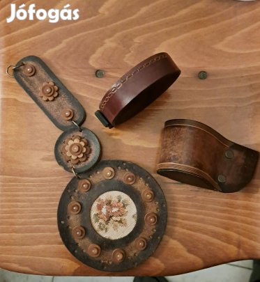 Retro bőr dísz szett (3 db) 1960/70-es évek,