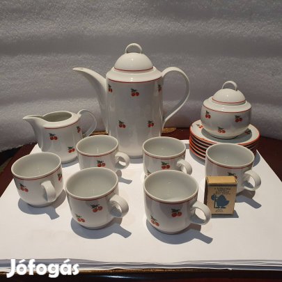 Retro csodaszép cseresznyemintás alföldi porcelán teáskészlet hibátlan