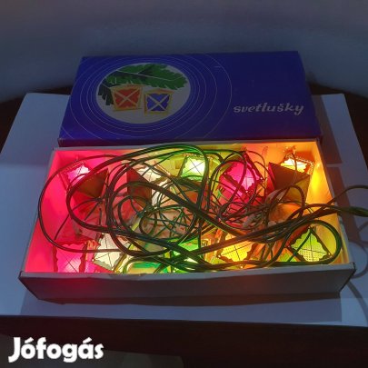 Retro csodaszép karácsonyi fém Szentjános lámpás lampion fényfüzér