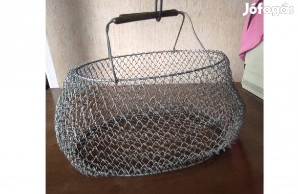 Retró drótkosár, drótfonatos, dróthálós fémkosár