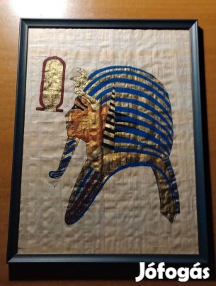 Retro egyiptomi papirusz kép reprodukció keretben, üveglap mögött