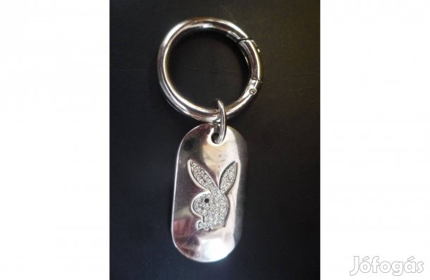 Retro ezüst színű fém Playboy kulcstartó medál Swarovski kövekkel