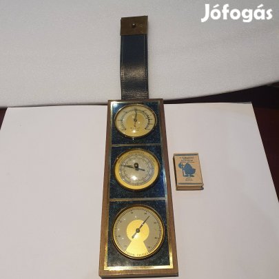 Retro fa és bőr nagyméretű masszív igényes időjárás állomás hőmérő