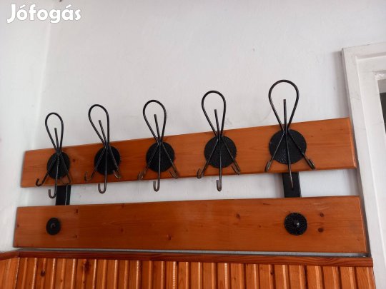 Retro fa és vas fali előszobai fogas