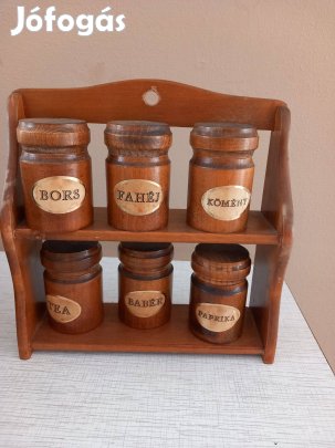 Retro fa fali fűszertartó téka 6db-os