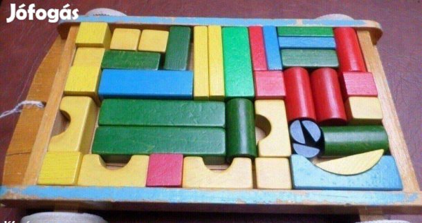 Retro fa játék építőkocka kiskocsival