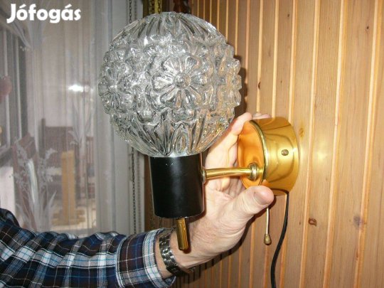 Retro fali lámpa, üveg búra, E 14 foglalat, Új fotókkal