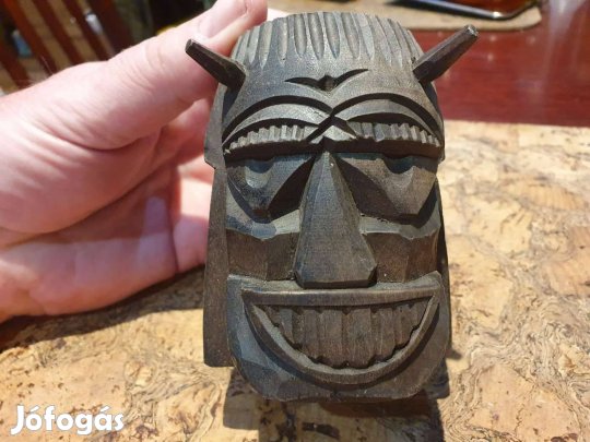 Retro faragott fa busómaszk gyertyatartó szép állapotban lakásdekoráci