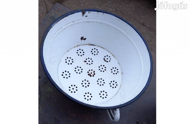 Retro fehér zománcozott szita szűrő füles magyar