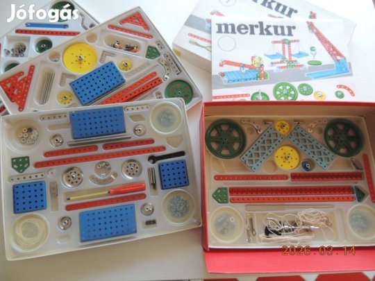 Retró fém építőjáték, Merkur7, 4 tálcányi