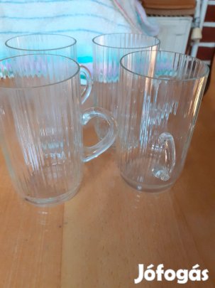 Retro füles üvegpohár készlet 4 db kb 2 dl-es