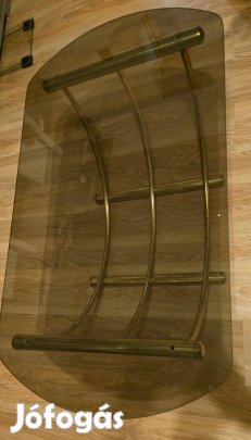 Retro füstüveg dohányzóasztal Arany/Réz hatású fém vázzal