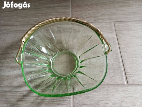 Retró halványzöld füles üveg tál