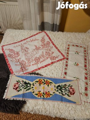 Retro horgolt, hímzett asztalterítők, konyhali falvédő, kötény