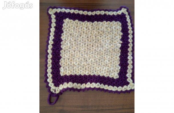 Retró horgolt törlő, akasztós edényfogó. 28x28 cm