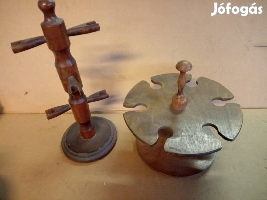 Retro italos pohár tartó szett fából 