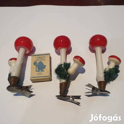 Retro karácsonyfadíszek csiptethető gombák darabra szocreál