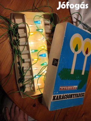 Retró karácsonyi izzósor dobozos, szép dobozzal magyar