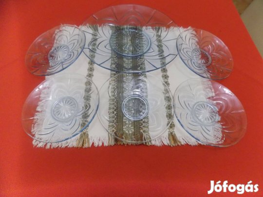 Retró kék színű üveg süteményes készlet eladó