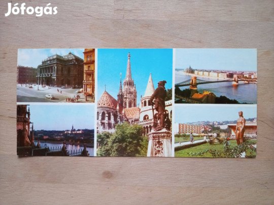 Retró képeslap Budapest látkép Újbuda Építőlány szobor 60-as évekből