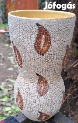 Retro kerámia váza repesztett mázzal levélmintás,hibás