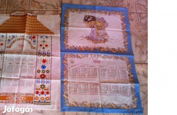 Retró két textil falinaptár gyüjtőknek gyerekfigurás1984-85ös 1500dbja