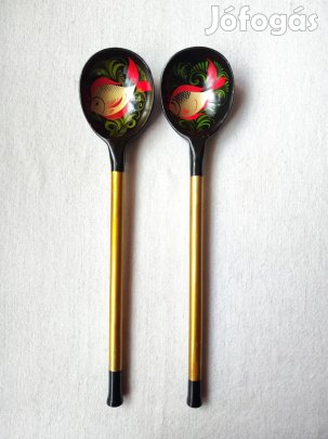 Retro kézzel festett dísz fakanál - 2 db, 30,5 cm